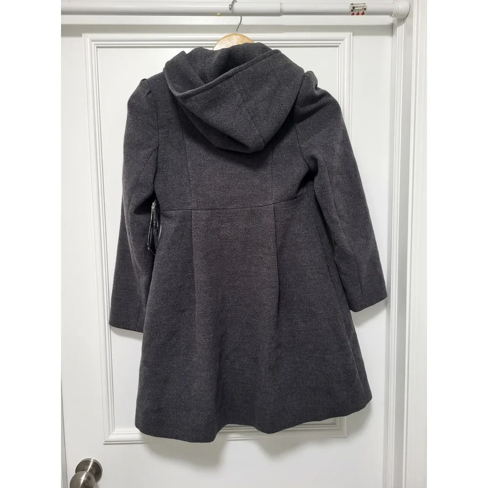 New Rothschild Gray Hooded Faux Wool Rosette Pleated Dress Coat Girls 10/12